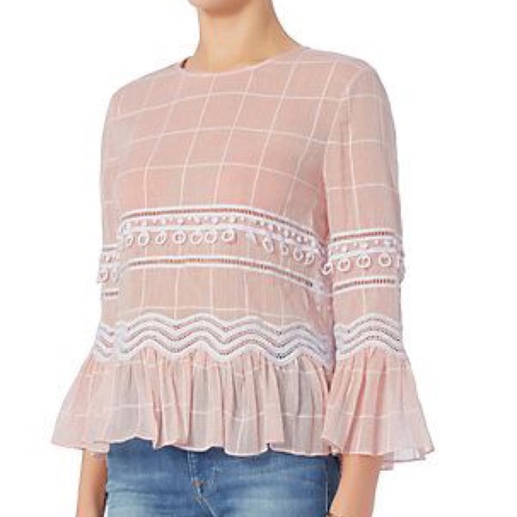 Jonathan Simkhai Embroidered Grid Trumpet Top Pink - Picture 12 of 13